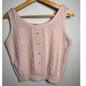 Vintage Baby Pink Cottage Core Knit Vest With Flower Appliques Size M